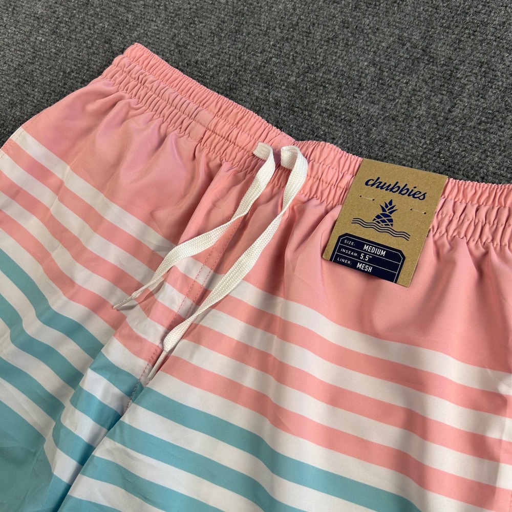 Chubbies The On The Horizons Swim Trunks Pink Blue Striped 5.5" Inseam Medium